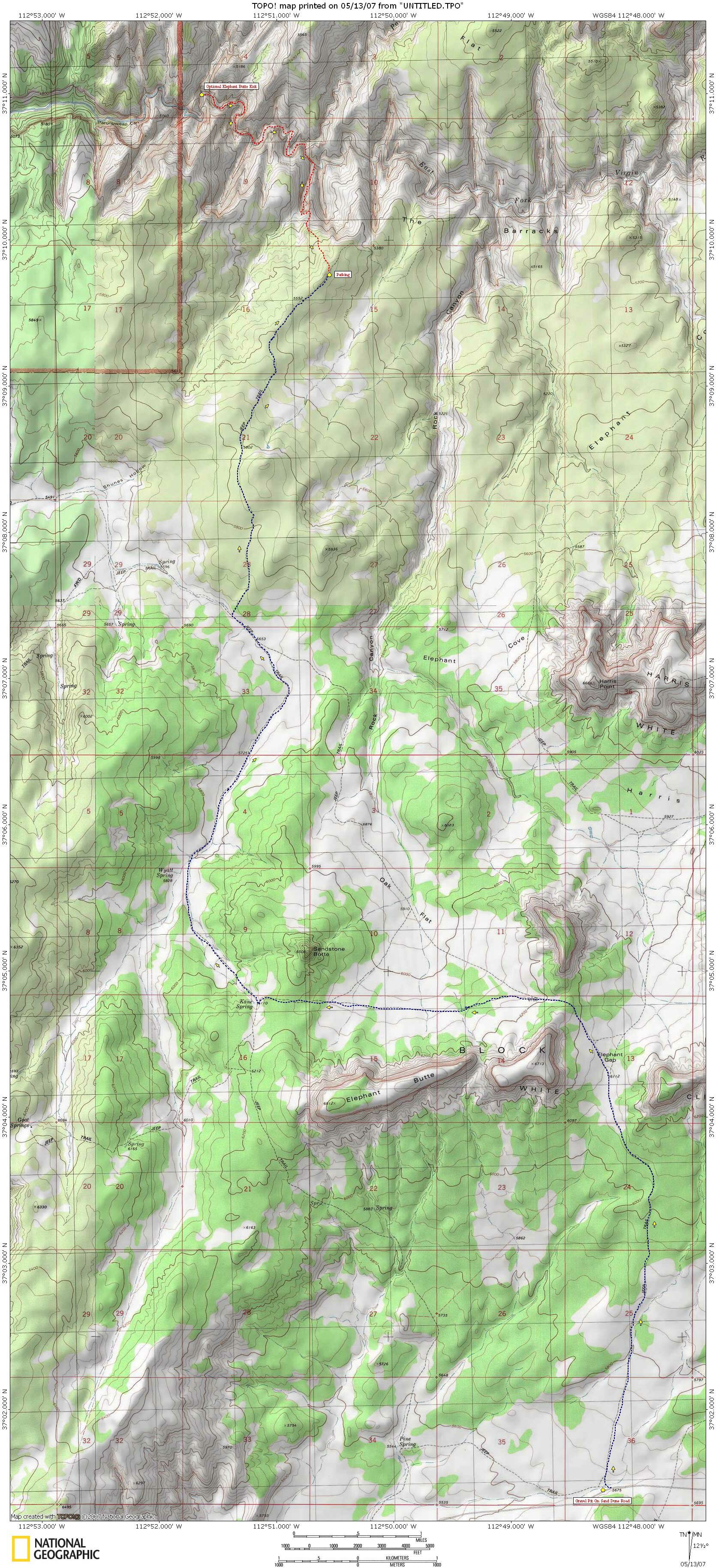 Parunuweap Canyon Elephant Butte Exit Map