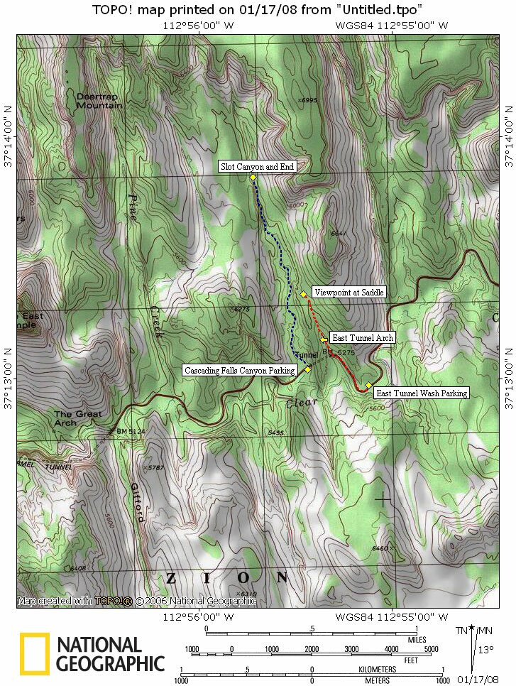 Tunnel Canyon Map - Cascading Falls Map